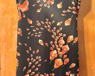 Women's Black & Rust Orange Floral Print Long-Sleeve Maxi Dress with Draped Cowl Neckline