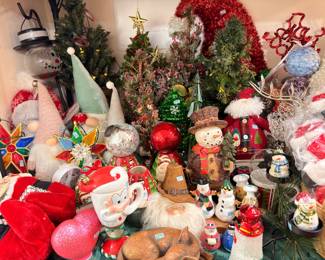 Large Christmas lot, Santas, snowmen, trees, and ornaments