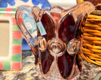 Antique ruby flash pressed glass pitcher