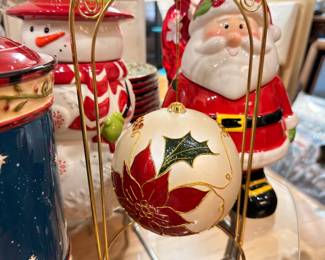 Christmas decor, Santa and snowman cookie jars, ornaments