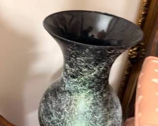 Large black mottled art glass floor vase