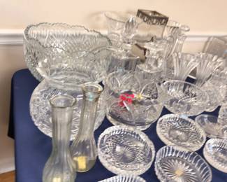 Cut crystal bowls, vases, and coaster set