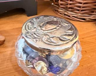 Crystal dresser jar with repousse silver lid