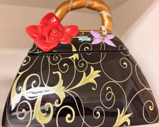 Figural purse ceramic cookie jar