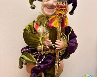 Large court jester art doll with staff