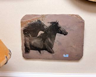 Horse painting on natural slate stone