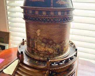 Decorative domed pavilion box with hand painted scenes