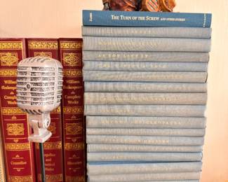 Vintage classic literature book sets, retro style microphone