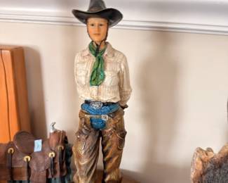 Tall cowgirl western resin figurine