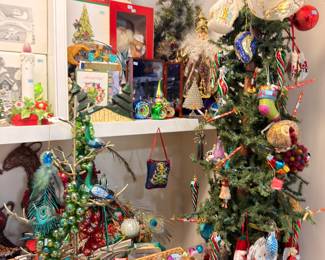 Vintage Christmas ornaments, tree, and holiday decorations