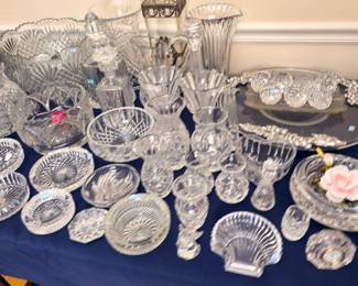 Large assortment of crystal and pressed glass tableware