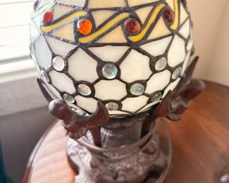 Tiffany-style stained glass jeweled table lamp