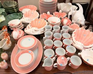 Pink shell form dinnerware set, coastal china service