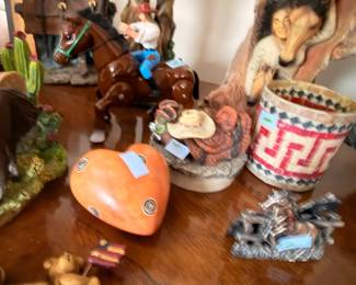 Western Southwestern decor, cowboy figurines, Native American pottery