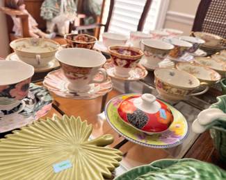 Antique china teacups and saucers, large collection