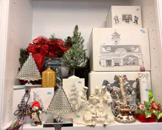Department 56 style Christmas village houses and decor