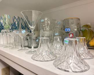 Crystal stemware, martini glasses, and cut glass barware