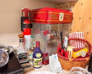 Retro popcorn maker, barware, and party accessories