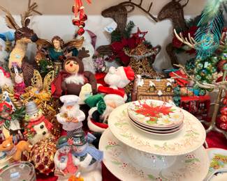 Christmas holly china, Santa and snowman figures, ornaments
