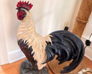 Large carved rooster statue, farmhouse decor