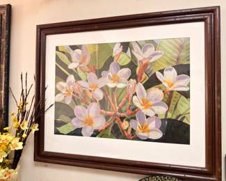 Tropical plumeria watercolor art, bamboo style frame