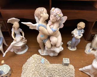 Lladro style porcelain angel and cherub figurines