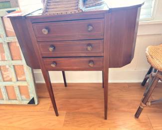 Antique mahogany drop leaf sewing stand side table