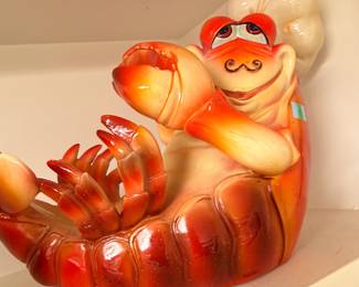 Figural chef lobster ceramic serving dish