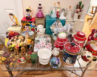 Disney figurines, porcelain ladies, holiday collectibles