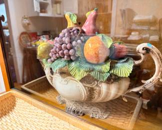 Capodimonte style fruit centerpiece compote bowl