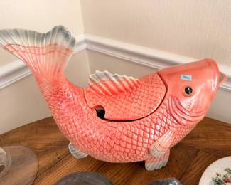 Large ceramic koi fish soup tureen