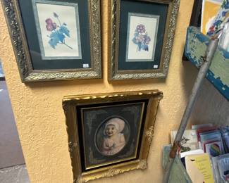 Many beautiful framed art pieces throughout the store – watercolor, oils, prints, and more