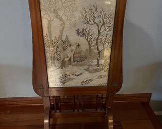 Antique fireplace screen, needlepoint