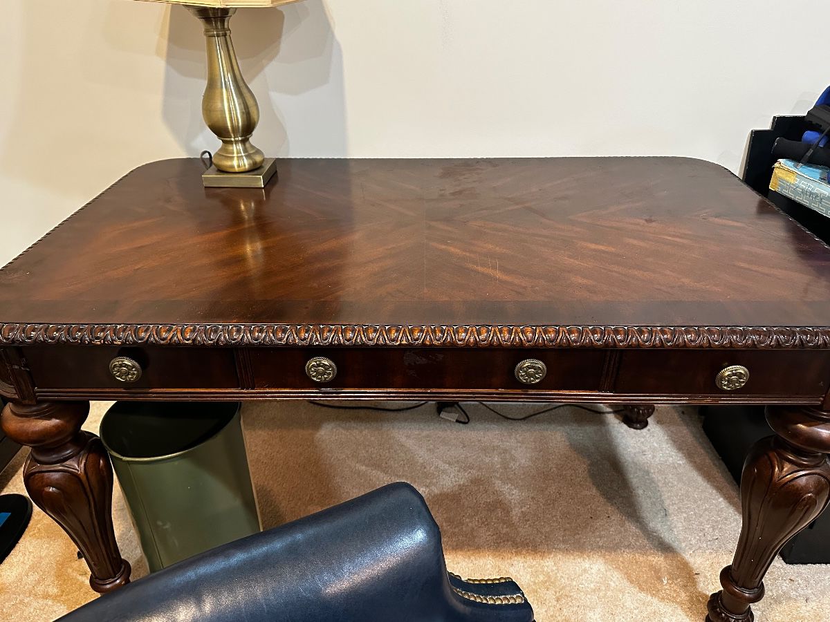 Walnut table desk - has matching bookcase/credenza
