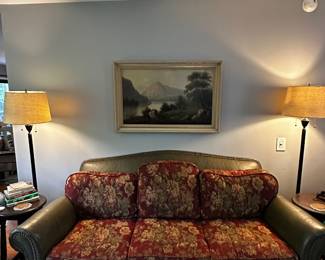 Ethan Allen leather and fabric sofa 