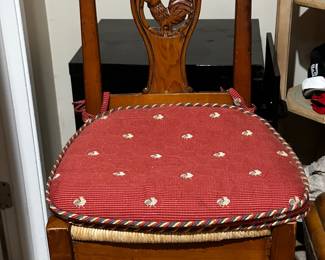 Two walnut country French carved Rooster counter height bar stools 
