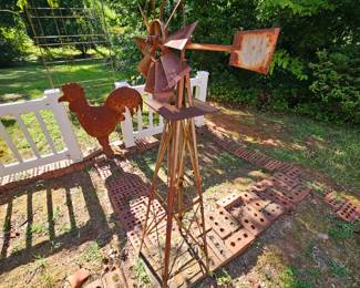 Metal Windmill and Rooster