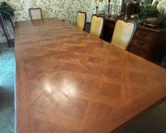 Parquet Top Dining Table with 3 Leaves - Massive Table!
