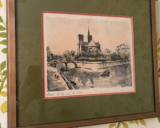 Pair of vintage framed Paris watercolor prints