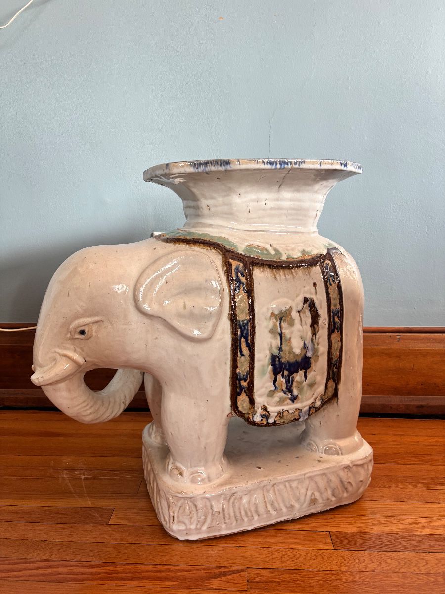 Vintage ceramic elephant side table