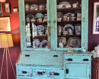 Antique apothecary wavy glass store canbinet