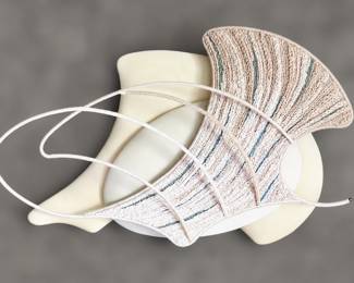 1990s Mixed Media Wall Sculpture by Fowler-Thelen. It is a collectible mid-century modern style abstract piece 43"x 24"