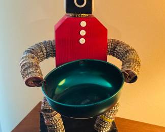 vintage handmade folk art "bottle cap man" figure, likely from the 1950s /60s.