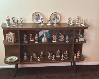 MCM cabinet with glass doors, several vintage Hummels ( most with original box)