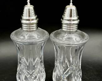 (2) vintage Gorham Crystal salt and pepper shakers in the Lady Anne pattern