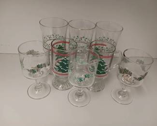 (8) Christmas Drinking Glasses & (1) 12-slot Storage Carrier