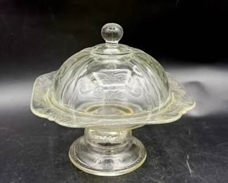 Indiana Glass Recollection pattern footed candy dish with a lid