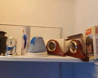 Clocks, Lampshade, Blessed Mother Candle