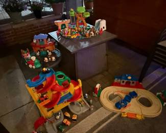 Fisher-Price Little People: A-Z Learning Zoo (Vtg), Noah’s Ark Playset, Christmas/Santa’s Helper Train,  Wheelies Stand 'n Play Roadway, Train Station & Roadway