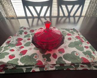 Red glass candy dish